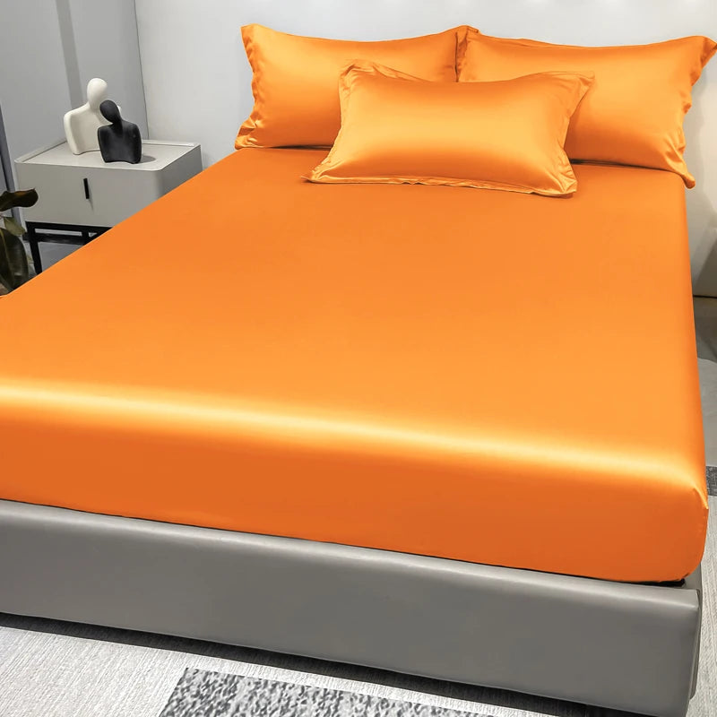 1 Simple Modern Satin Solid Color Fitted Sheet, Solid Color Ice Silk Bedspread For Bedroom, Bedding (Excluding Pillowcases)