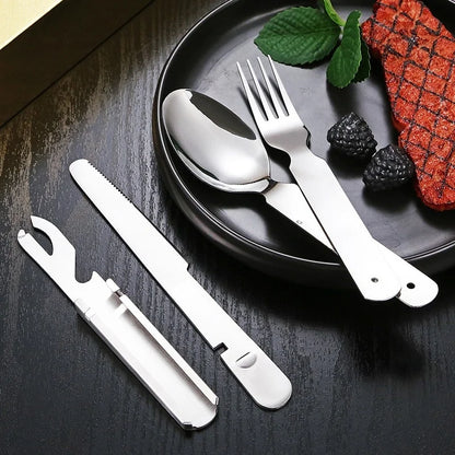 Stainless Steel Portable Outdoor Camping Multi-functional Combination Cutlery Knife and Fork Set Military Fan Fork and Spoon