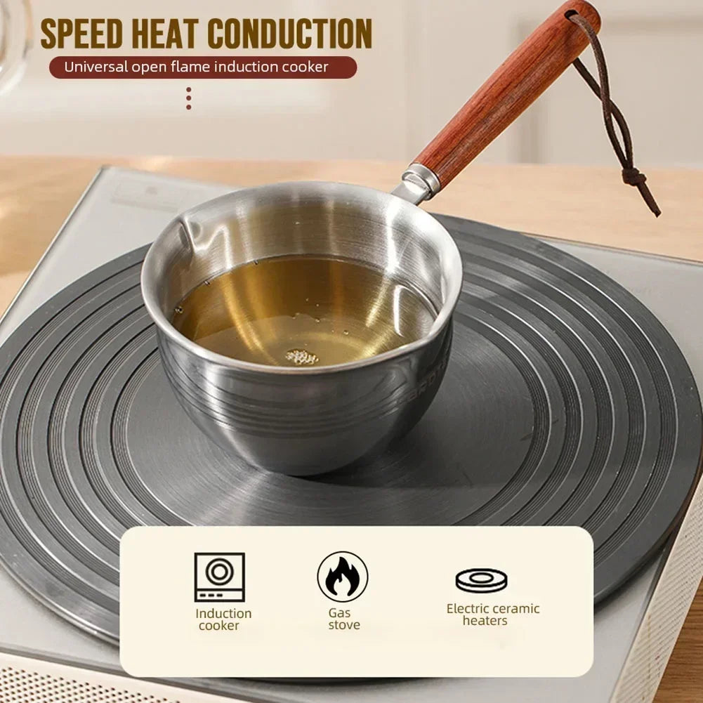 150/300/500ml Stainless Steel Hot Oil Pan Hot Butter Warmer Flat Bottom Oil Splash Pan Saucepan For Boiling Milk Sauce Gravies