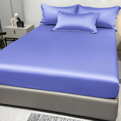 1 Simple Modern Satin Solid Color Fitted Sheet, Solid Color Ice Silk Bedspread For Bedroom, Bedding (Excluding Pillowcases)