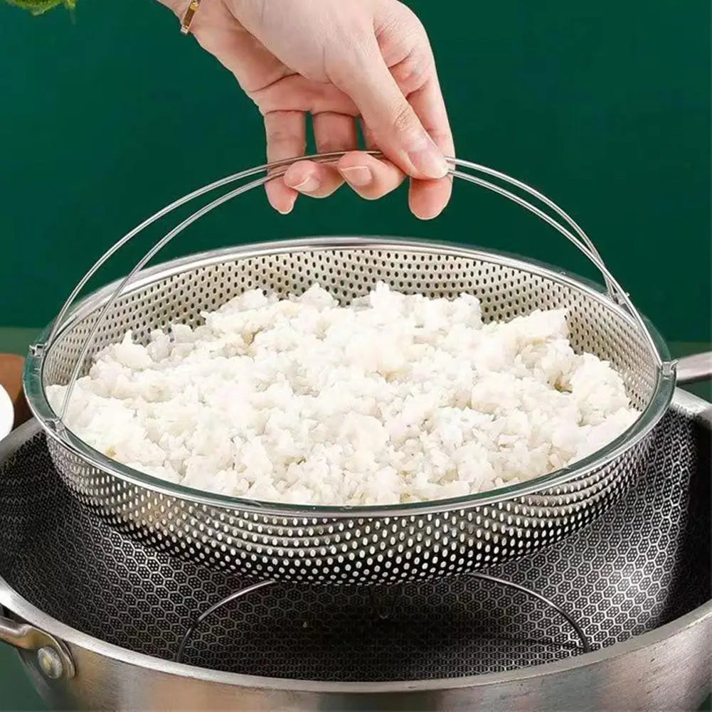 Stainless Steel Food Steamer Basket Pressure Cooker Drain Drainer Steaming Basket Grid with Handle Kitchen Steamer Strainer Z0J8