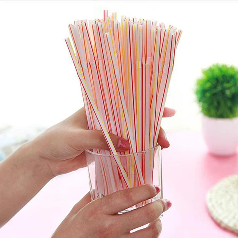 100Pcs 21x0.5cm Disposable Plastic Drinking Straws Multi-colored Striped Bendable Straw Kitchen Supplies Party Rainbow Straw