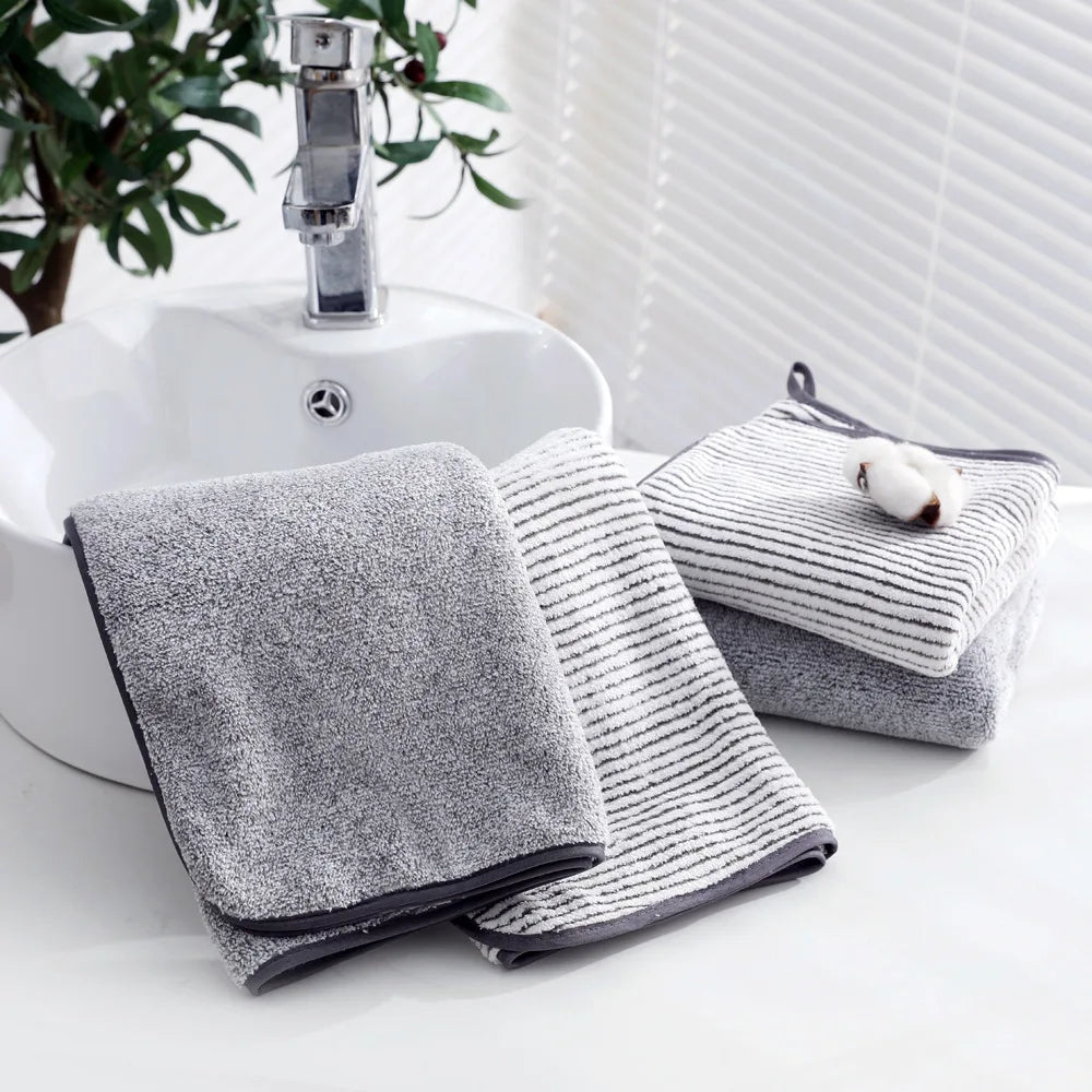 1 pcs Striped Bamboo Hand Towel Absorbent & Quick-drying Super Soft Skin-friendly Bathing Towel For Home Bathroom 35x75cm