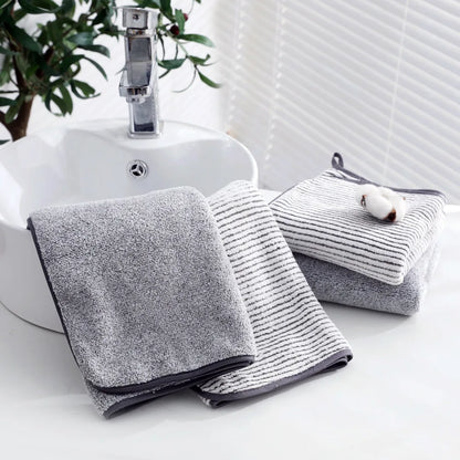 1 pcs Striped Bamboo Hand Towel Absorbent & Quick-drying Super Soft Skin-friendly Bathing Towel For Home Bathroom 35x75cm