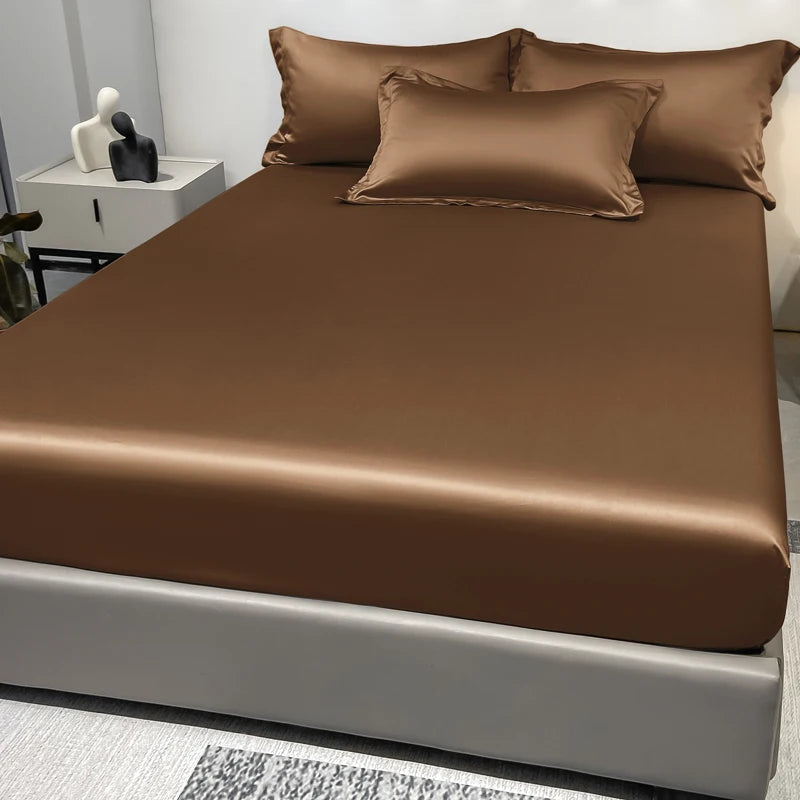 1 Simple Modern Satin Solid Color Fitted Sheet, Solid Color Ice Silk Bedspread For Bedroom, Bedding (Excluding Pillowcases)