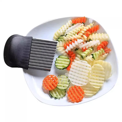 Stainless Steel Potato Chip Slicer Dough Vegetable Fruit Crinkle Wavy Kitchen Knife Cutter Chopper French Fry Maker Tools Gadget