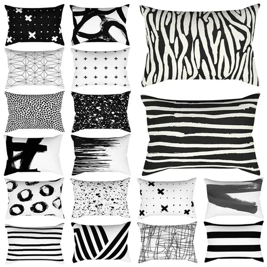 Black and White Striped Geometric Rectangle Pillow Cover Cushion Home Decor Bedroom Living Room Fashion Design