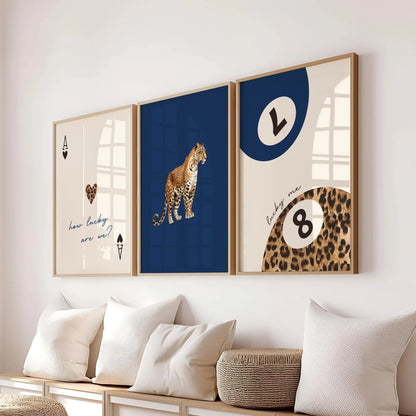 Pink Leopard Cheetah Animal Canvas How Lucky Are We Lucky 8 Ball Cheetah Posters for Modern Living Room Bedroom Home Decor