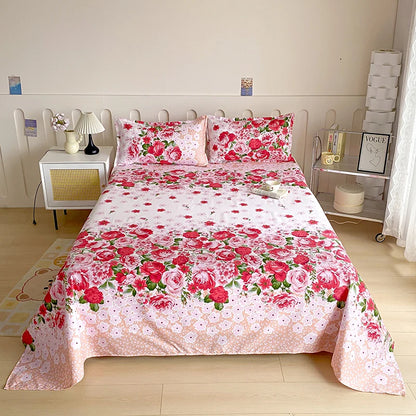 Red Flower Printed Flat Bed Sheets for Double Bed Single/Queen/King Reactive Printed Top Sheets for Beds sabanas cama 150x200