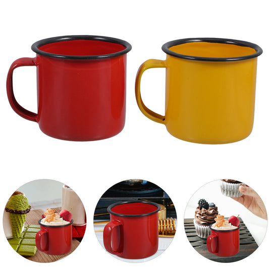 2Pcs Premium Enamel Mug Drinking Cup Creative Coffee Tin Vintage Painted Retro Beverage Container Water Glass for Home bar use