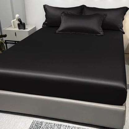 1 Simple Modern Satin Solid Color Fitted Sheet, Solid Color Ice Silk Bedspread For Bedroom, Bedding (Excluding Pillowcases)