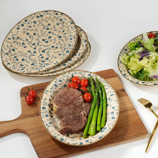 10/20pcs Vintage Floral Paper Plate Disposable European-style Floral Round Tableware Afternoon Tea Dessert Sausage Steaks Plate