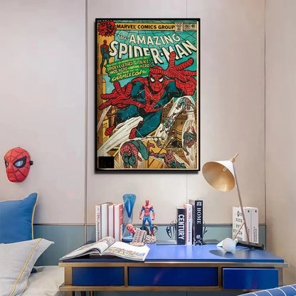 Retro Marvel Super Hero Decorative Painting Anime Spider Man Art Poster American Film Mural Home Childrens Room Wall Decor Print