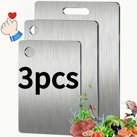 Stainless Steel 3pcs Cutting Boards - BPA-Free Dishwasher Safe Non-Slip Kitchen Boards w/Juice Groove, Rustproof & Space Saving