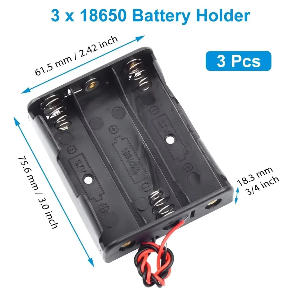 3pcs 18650 Battery Holder Box 1 Slot 3.7V Battery Storage Case 1/2/3/4 Cell Plastic Container with Connect Black Red Wires