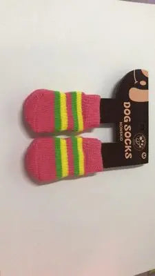 Pet Striped Socks Cat and Dog Foot Covers Anti Scratch and Anti Slip Shoes Winter Anti Slip Socks Four Pairs of Shoes for Dogs