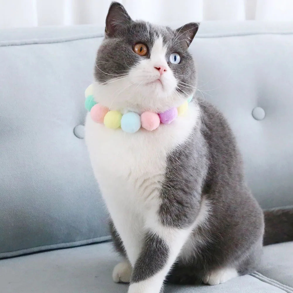 Soft Pet Dog Cat Kitty Plush Ball Candy Necklace Decoration Collar for Shiba Corgi Poodle Samoyed Bichon Bulldog Pet Accessories