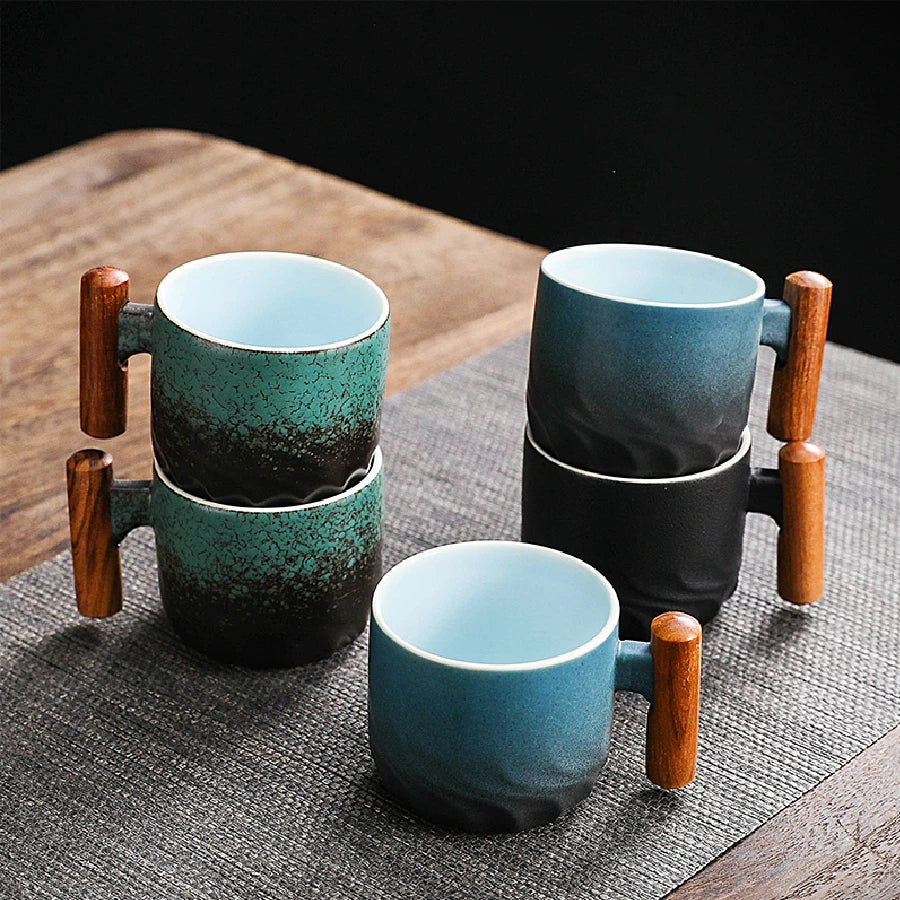 Creative Handmade Exquisite Coffee Cup Vintage Coffee Cup With Wooden Handle Mug Cups Mugs Drinkware Kitchen Dining Bar Home