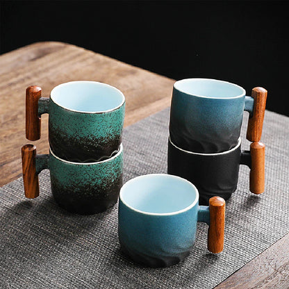 Creative Handmade Exquisite Coffee Cup Vintage Coffee Cup With Wooden Handle Mug Cups Mugs Drinkware Kitchen Dining Bar Home