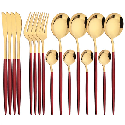 16Pcs Mirror Gold Dinnerware Set Stainless Steel Cutlery Set Fork Knife Coffee Spoon Tableware Silverware Kitchen Flatware Set