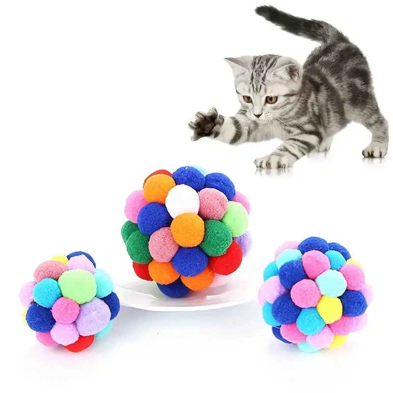 1/3PCS Cat Toys Cat Plush Ball Toy Pet Elastic Bell Ball Self Hi Ball Playing Cat Colorful Woolen Ball