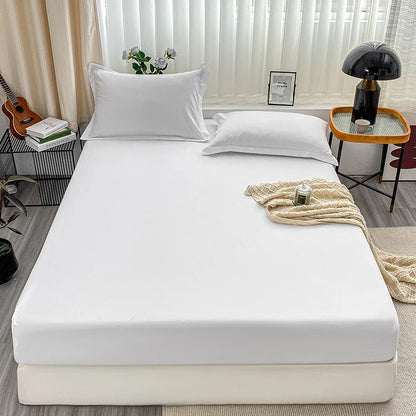 1Pc Fitted Bed Sheet With Elastic Band Solid Color Anti-slip Adjustable Mattress Cover for Single Double King Queen Bed