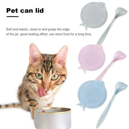 Silicone Pet Can Lid with Spoon Cat Can Cover Fresh-keeping for Dog Wet Food Storage Topper for 3/5 /5.1/5.5/13/13.2 Oz Cans