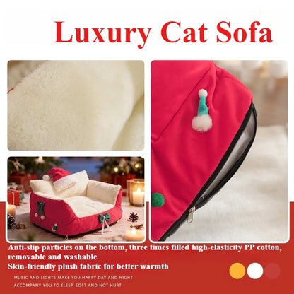 2026 Newest Christmas Festive Cat Nest Plush Soft Washable Kennel Puppy Puppy Sofa Bed for Small Medium Animal Домик Для Кошки