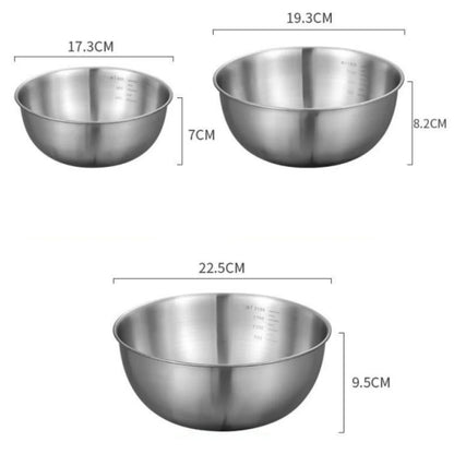 1-3 Stainless Steel Bowl Set with Scale for Cooking Baking Food Storage Large Capacity Mixing Bowls for Home Kitchen Essentials