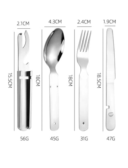 Stainless Steel Portable Outdoor Camping Multi-functional Combination Cutlery Knife and Fork Set Military Fan Fork and Spoon