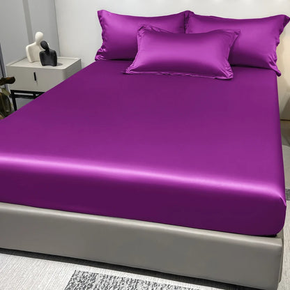 1 Simple Modern Satin Solid Color Fitted Sheet, Solid Color Ice Silk Bedspread For Bedroom, Bedding (Excluding Pillowcases)