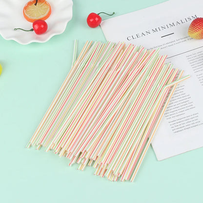 100Pcs 21x0.5cm Disposable Plastic Drinking Straws Multi-colored Striped Bendable Straw Kitchen Supplies Party Rainbow Straw