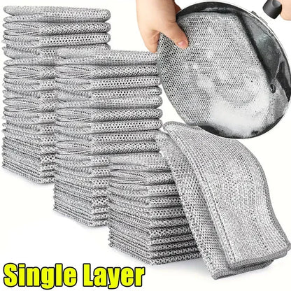 1/50PCS Magic Microfiber Cleaning Rags Dishcloth Silver Wire Kitchen Cloth Thickened WashTowel Built-in Sponge Steel Ball Rag