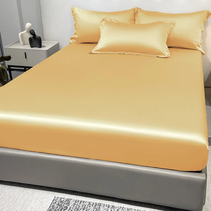 1 Simple Modern Satin Solid Color Fitted Sheet, Solid Color Ice Silk Bedspread For Bedroom, Bedding (Excluding Pillowcases)