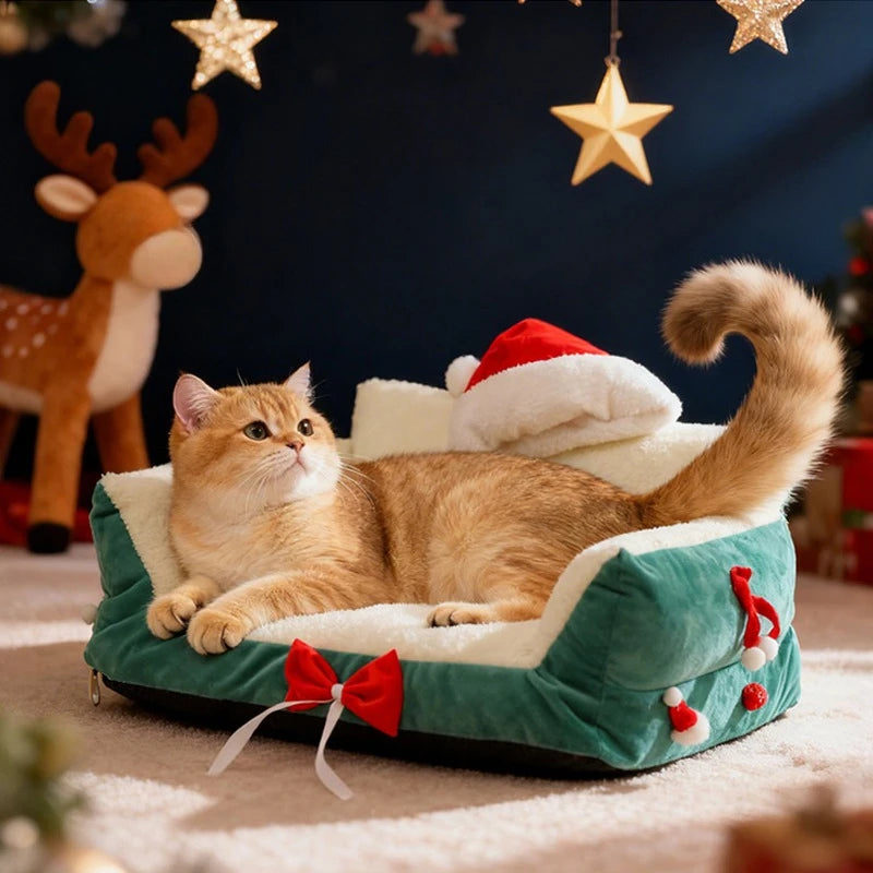 2026 Newest Christmas Festive Cat Nest Plush Soft Washable Kennel Puppy Puppy Sofa Bed for Small Medium Animal Домик Для Кошки
