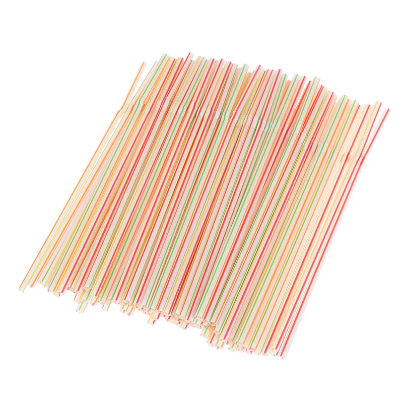 100Pcs 21x0.5cm Disposable Plastic Drinking Straws Multi-colored Striped Bendable Straw Kitchen Supplies Party Rainbow Straw